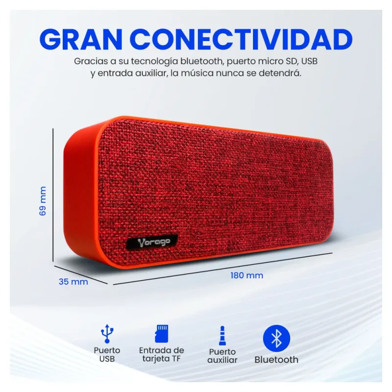 Bocina Vorago Bsp 150 Bluetooth Usb Lector Microsd Rojo - BSP-150-RD
