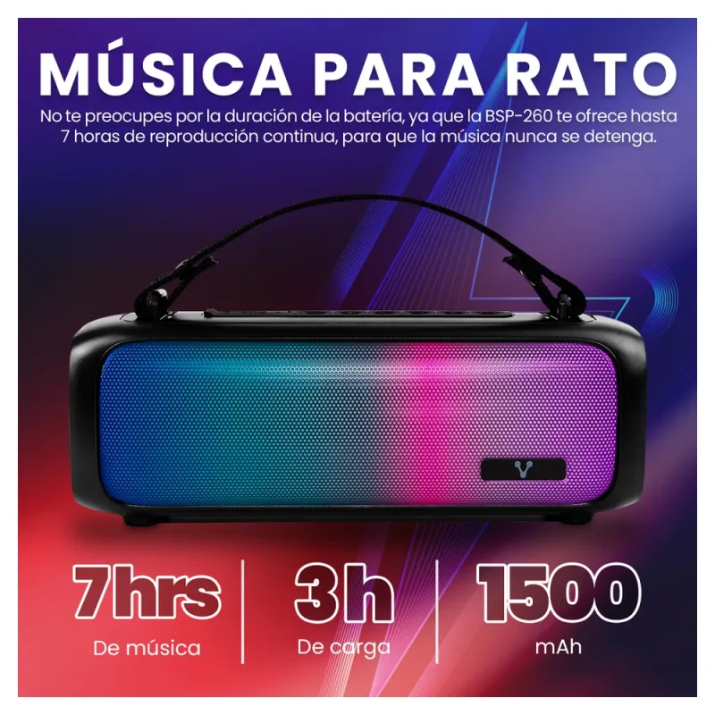 Bocina Portátil Vorago BSP-260 - Bluetooth - 3.5mm - RGB - BSP-260