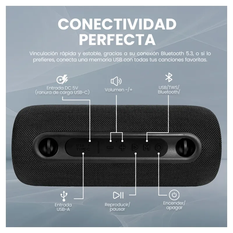 Bocina Portátil Vorago BSP-430 - Bluetooth - LED - BSP-430