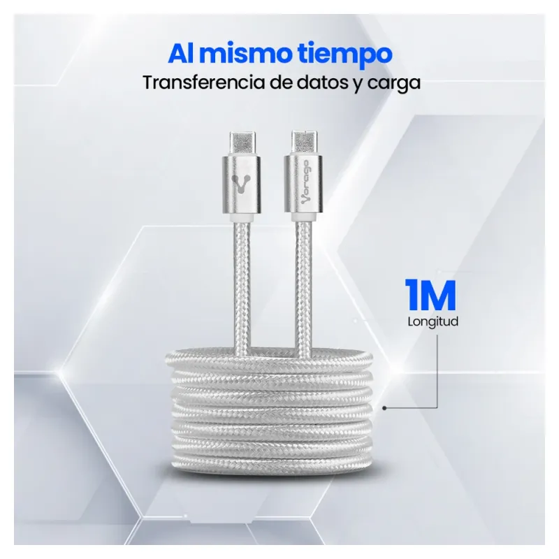 Cable USB C Vorago CAB-124 - 1 Metro - Carga Rápida - Blanco - CAB-124 WH