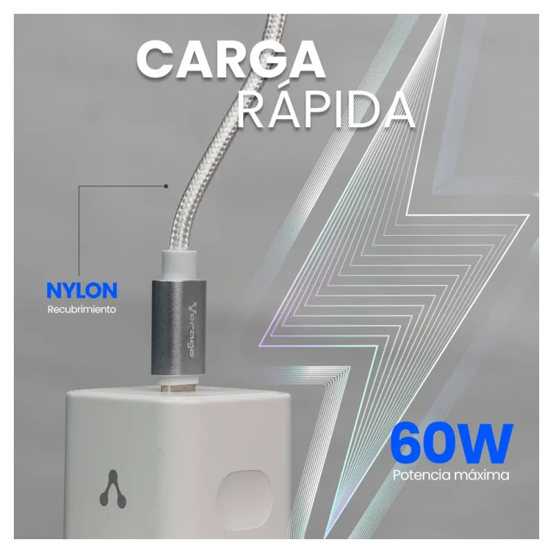 Cable USB C Vorago CAB-124 - 1 Metro - Carga Rápida - Blanco - CAB-124 WH