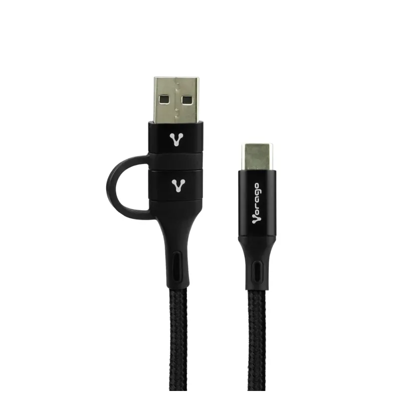 Cable Vorago CAB-126 - USB-C a USB-C/USB-A - 1 Metro - Negro - CAB-126