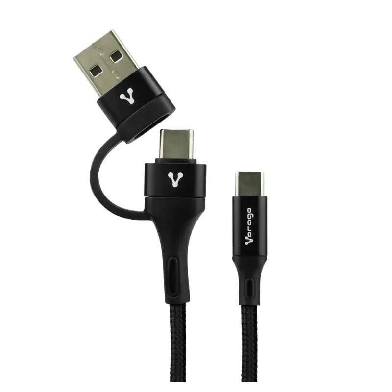 Cable Vorago CAB-126 - USB-C a USB-C/USB-A - 1 Metro - Negro - CAB-126