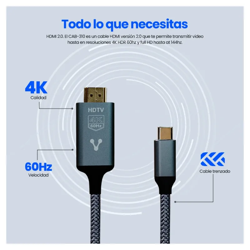 Cable Vorago CAB-310 - USB-C a HDMI - 1.8m - Negro - CAB-310