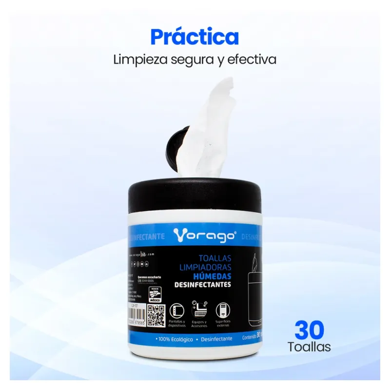 Toallas Limpiadoras Húmedas Vorago Cln 107 30 Piezas - CLN-107