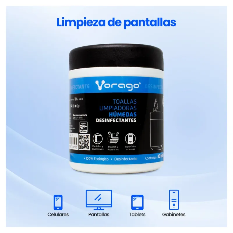 Toallas Limpiadoras Húmedas Vorago Cln 107 30 Piezas - CLN-107
