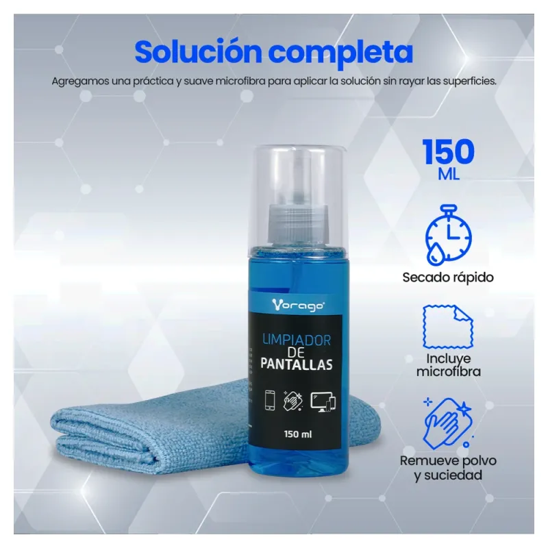 Limpiador de Pantallas Vorago CLN-109 - Antiestático - Incluye Microfibra - 150 ml - CLN-109