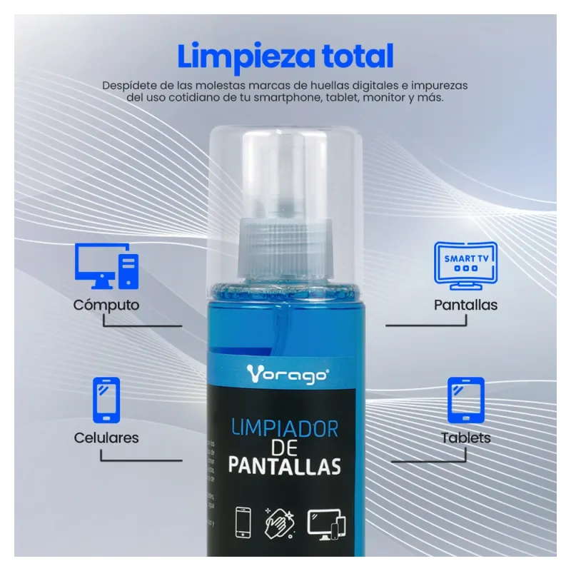 Limpiador de Pantallas Vorago CLN-109 - Antiestático - Incluye Microfibra - 150 ml - CLN-109
