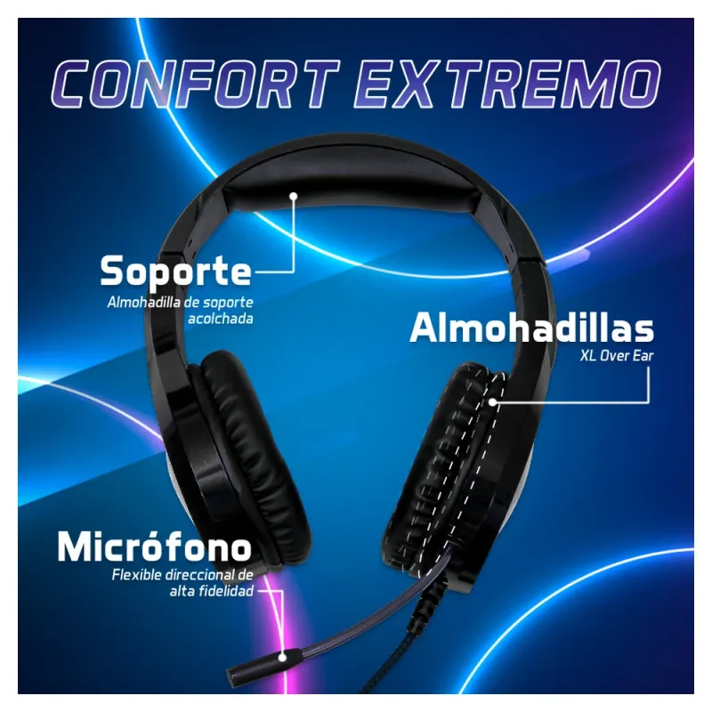 Diadema Gamer Vorago HS-501 - Alámbrico - Micrófono - RGB - HS-501