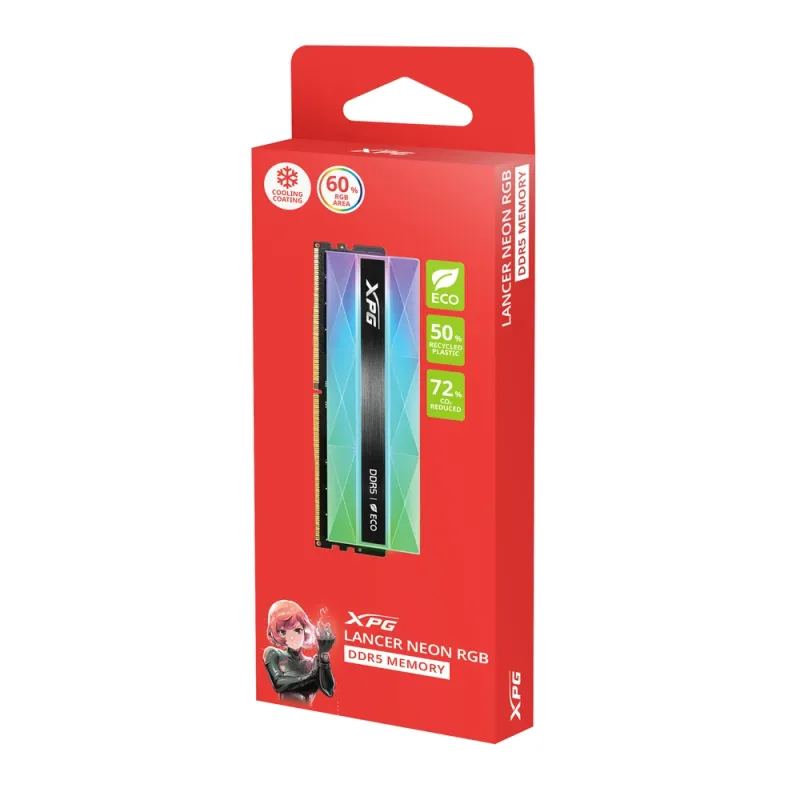 Memoria RAM ADATA XPG LANCER NEON RGB - DDR5 - 16GB - 6400MHz - UDIMM - para PC - AX5U6400C3216G-CLANRSG