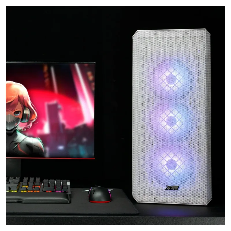 Gabinete Gamer ADATA XPG DEFENDER - Media Torre - ATX/E-ATX/CEB/EEB/Micro-ATX/Mini-ITX - 3 Ventiladores - Panel Lateral - DEFENDER-WHCWW