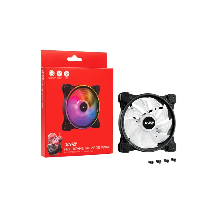 Ventilador ADATA XPG HURRICANE - 140mm - 1800 RPM - 4 Pines - LED - HURRICANE140ARGBPWM-BKCWW