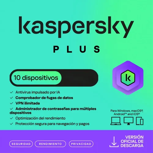 Licencia Antivirus Esd Kaspersky Plus 1 Año 10 Dispositivos 5 Cuentas Kpm - KL1042ZDKFS