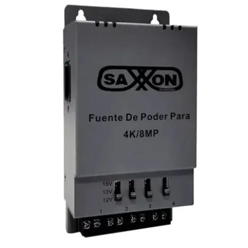 Fuente de Poder Regulable SAXXON PSU1205A - Metálica - Conexión de Hasta 4 Canales - Voltaje de Ajuste 12V 13V o 15V CC - Salida de Hasta 5 Amp en los 4 Canales - Instalación en Pared - PSU1205A Fuente de Poder Regulable SAXXON PSU1205A - Metálica - Conexión de Hasta 4 Canales - Voltaje de Ajuste 12V 13V o 15V CC - Salida de Hasta 5 Amp en los 4 Canales - Instalación en Pared - PSU1205A