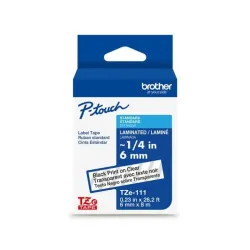 Cinta Laminada Brother TZE111G - Texto Negro sobre Transparente 6mm x 8m Cinta Laminada Brother TZE111G - Texto Negro sobre Transparente 6mm x 8m